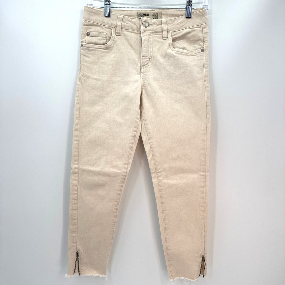 Cotton On Jeans Womens 6‎ Beige Skinny Ankle Zip Raw Hem Denim Casual Wear